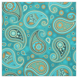 Tissu Couleur orange turquoise motif Paisley