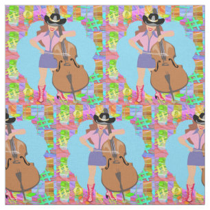 Tissu Country Western Singer Cowgirl Bass Guitar Fiddle