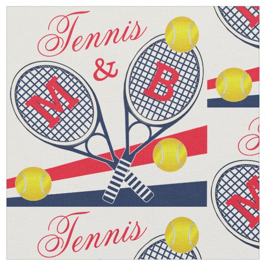 Tissu Couples Raquettes de tennis et boules Monogrammes (Fermer)