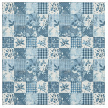 Courte vintage patchwork bleu Cottagecore ferme