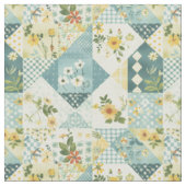 Tissu Courtepoint Patchwork Bleu Jaune Vert Vintage (Fermer)