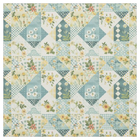 Tissu Courtepoint Patchwork Bleu Jaune Vert Vintage (Échantillon)