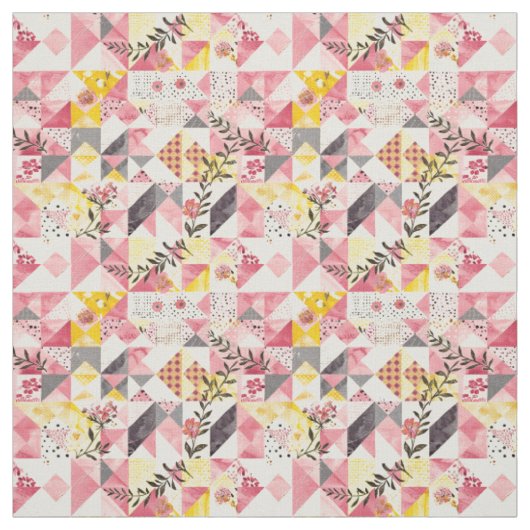 Tissu Courtepoint vintage patchwork rose pastel jaune (Échantillon)