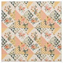 Courtepointe florale jaune pastel Patchwork Vintag