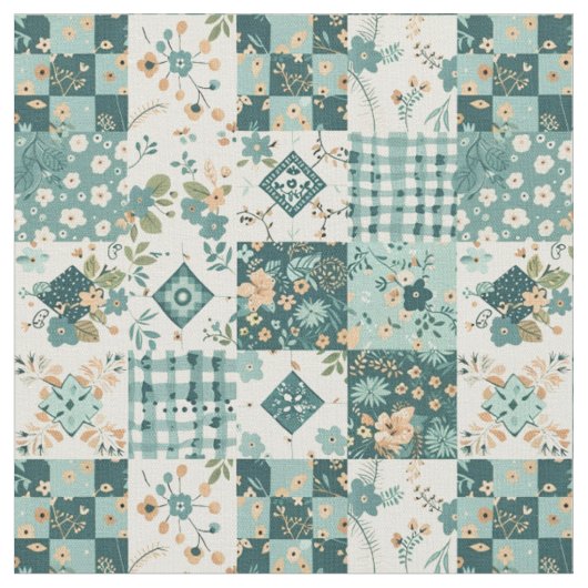 Tissu Couverture vintage patchwork bleu sarcelle d'hiver (Fermer)
