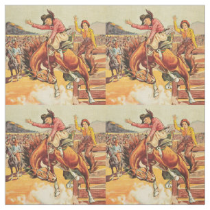 Tissu Cowboy occidental vintage de rodéo sur le cheval