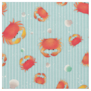 Tissu Crabes rouges et coquilles de mer avec bandes