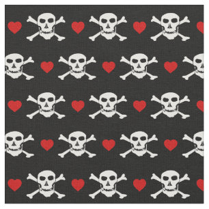 Tissu Crâne & Cœur Rouge - Mode pirates/ bateaux