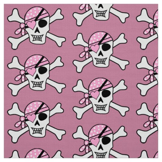 Tissu Crâne de fille pirate et os rose (Échantillon)