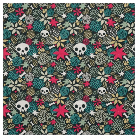 Tissu Crâne en fleurs (Échantillon)