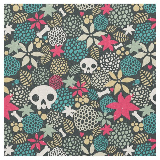 Tissu Crâne en fleurs (Fermer)