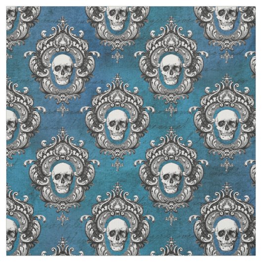 Tissu Crâne et gothique Turquoise (Échantillon)