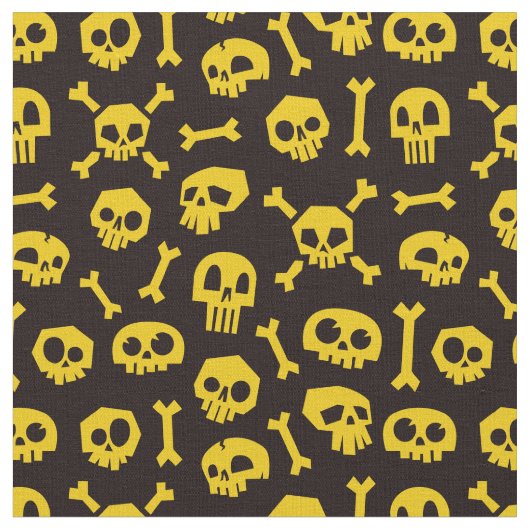 Tissu Crâne et os caricaturaux Noir et Or (Fermer)