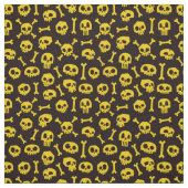 Tissu Crâne et os caricaturaux Noir et Or (Échantillon)