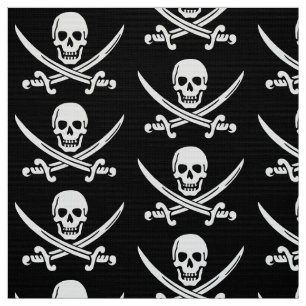 Tissu Crâne pirate et épée noir blanc
