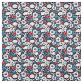Tissu Crânes à fleurs rouges et blanches (Échantillon)
