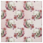 Tissu Crânes blancs et fleurs roses (Échantillon)