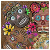 Tissu Crânes de sucre mexicains à fleurs (Fermer)