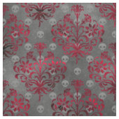 Tissu Crânes et Damas rouges sur gris (Échantillon)