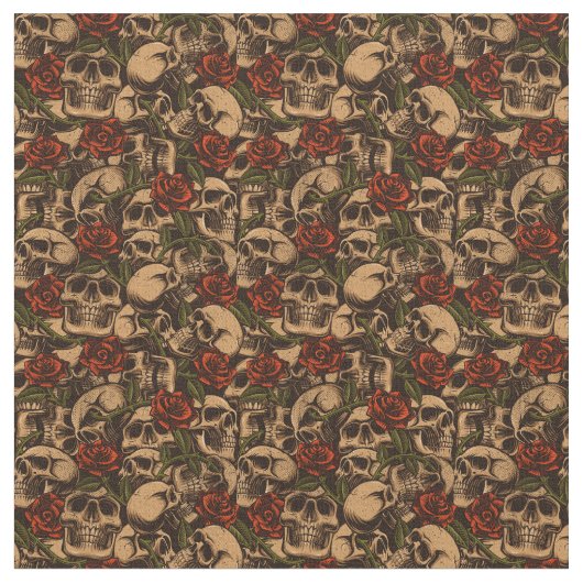 Tissu Crânes et fleurs Motifs Roses (Fermer)