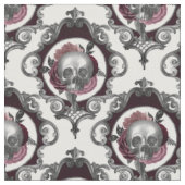 Tissu Crânes et fleurs ornées sur blanc (Fermer)