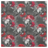 Tissu Crânes et fleurs rouges sur gris (Échantillon)
