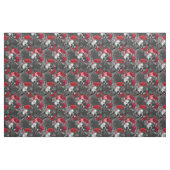 Tissu Crânes et fleurs rouges sur gris (Fat Quarter)