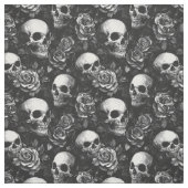 Tissu Crânes Et Halloween Noir Rose (Échantillon)