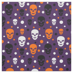 Tissu Crânes Halloween Colorés à Motif à Points