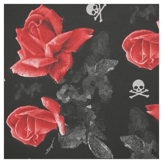 Tissu Crânes roses Motif gothique rouge (Échantillon)