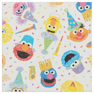 Tissu Crayon Copains de Sesame Fête Motif