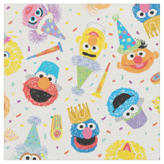 Tissu Crayon Sesame Pals Party Pattern (Fermer)