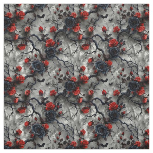 Tissu Create Your Own Bats Red Rose Gothic Grey (Échantillon)