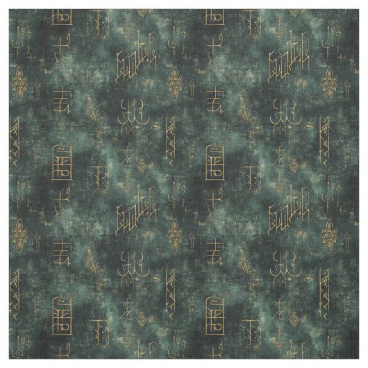 Tissu Create Your Own Teal Gold Arcane Scribbles Black (Échantillon)