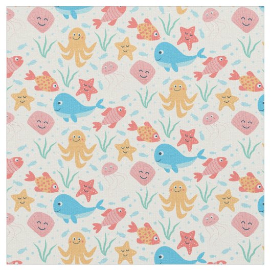 Tissu Créatures de mer drôles motif océan (Fermer)