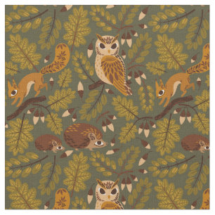 Tissu Créatures des bois et Motif Feuille