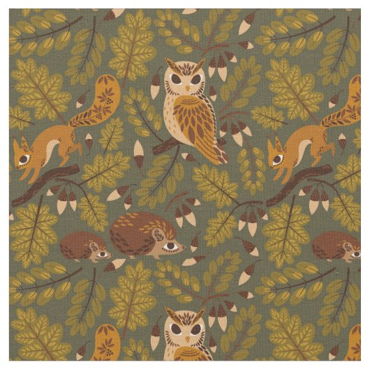 Tissu Créatures des bois et Motif Feuille (Fermer)