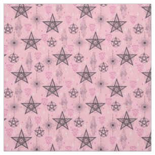 Tissu Créez vos propres pentagrammes noirs cristaux rose