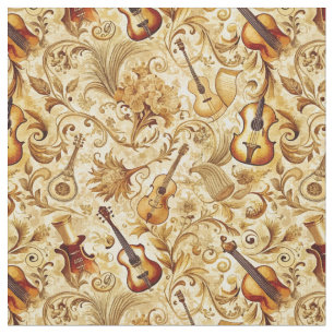 Tissu Créez Votre Propre Collage Floral Musical Doré