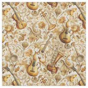 Tissu Créez Votre Propre Collage Musical Doré d'Instrume
