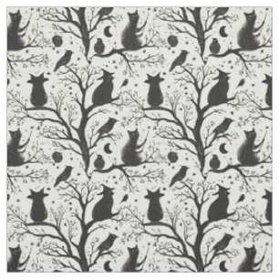 Tissu Créez Votre Propre Crème Toile de Chats Noirs Oise