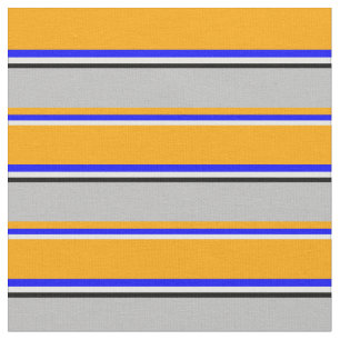 Tissu Crème à menthe, bleu, orange, gris et Motif noir