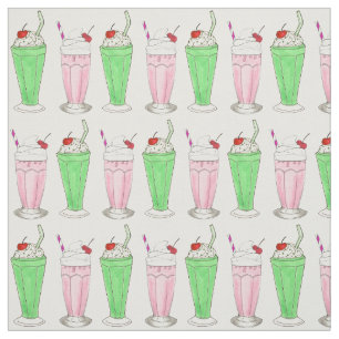 Tissu Crème glacée Shoppe rose vert Shake Milkshake Impr