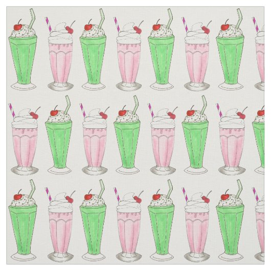 Tissu Crème glacée Shoppe rose vert Shake Milkshake Impr (Échantillon)