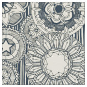 Tissu crème indigo du cirque de mandala (Fermer)