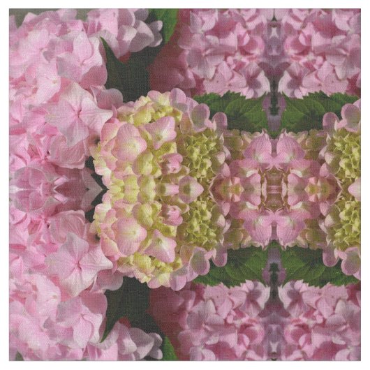 Tissu Crème rose Hydrangeas jaune rose vert floral (Fermer)