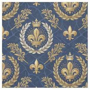 Tissu Crête dorée motif damassé royal bleu velours Desig