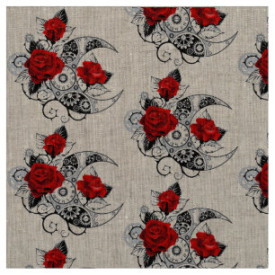 Tissu Croissant Mécanique avec Roses Rouges