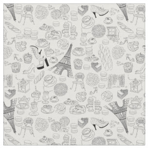 Tissu croissants paris france doodé de mode française