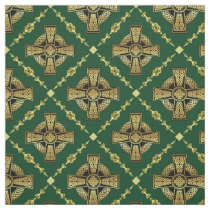 Tissu Croix celtique or/nappes tressées vert